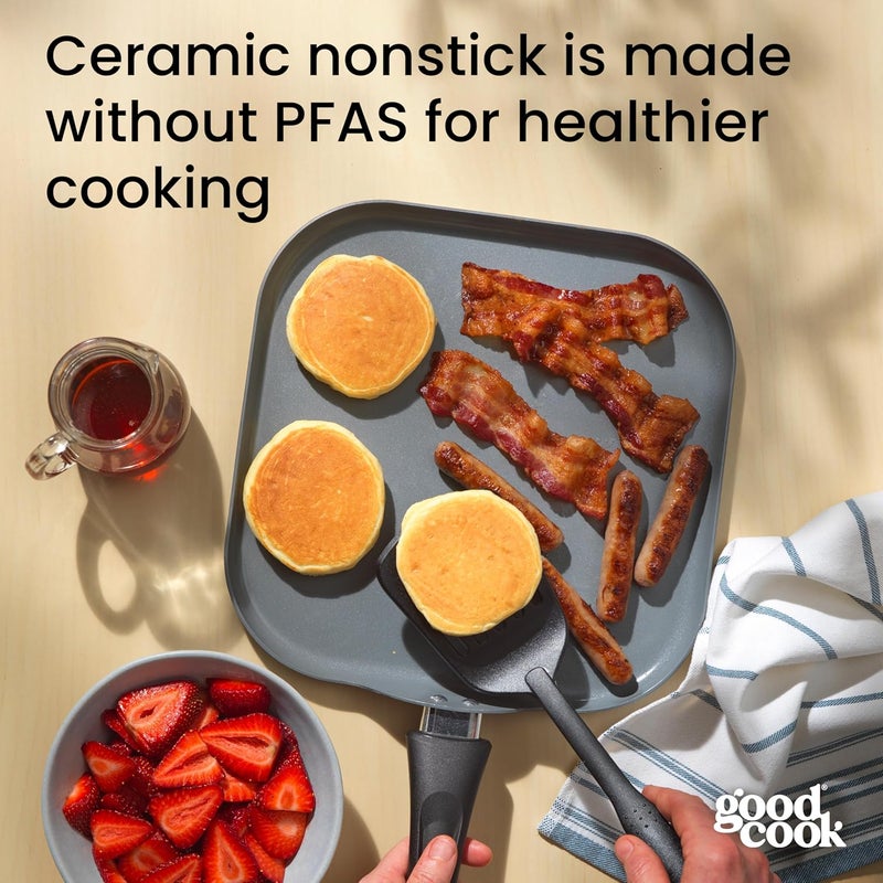 GoodCook Everyday Griddle Pan Ceramic Nonstick Aluminum Construction for Even Heating Non-Toxic PTFE & PFOA Free, 11-Inch, Black - Image 4